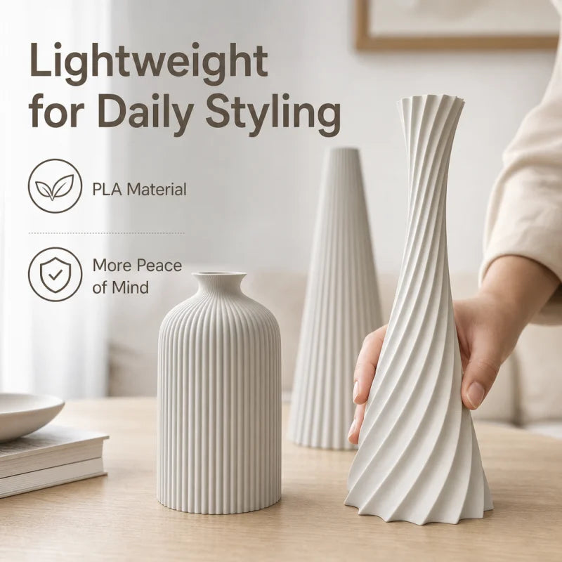 Ribbed Wabi-Sabi 3-Piece Vase Set — Matte Off-White