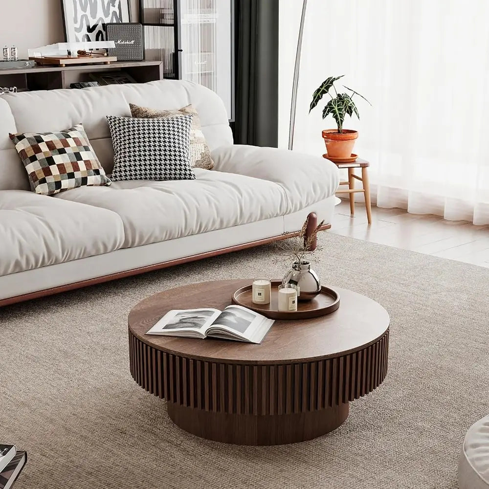 Round Drum Coffee Table with Storage — 31.5"