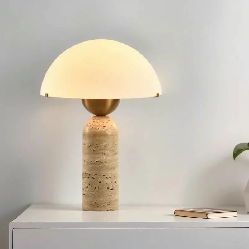 Natural Travertine Table Lamp — American-Style Glass Base