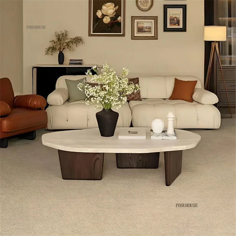 Natural wood low-profile coffee table — alternate angle