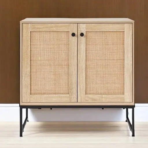 Rattan Storage Cabinet — 2-Door Accent Cupboard