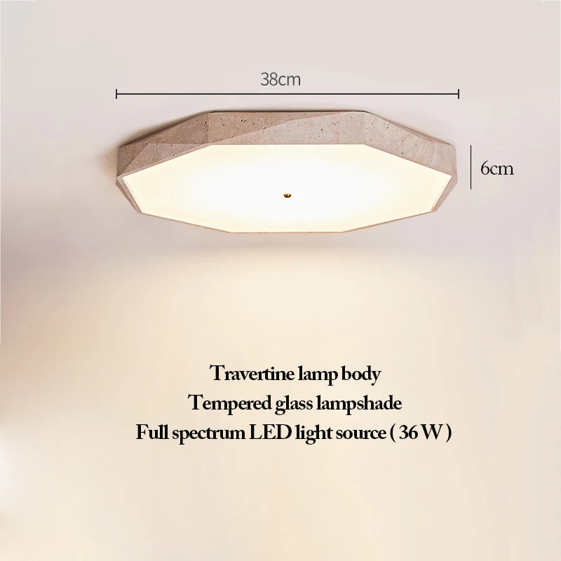 Travertine Full-Spectrum LED Ceiling Lamp — Natural Stone Pendant