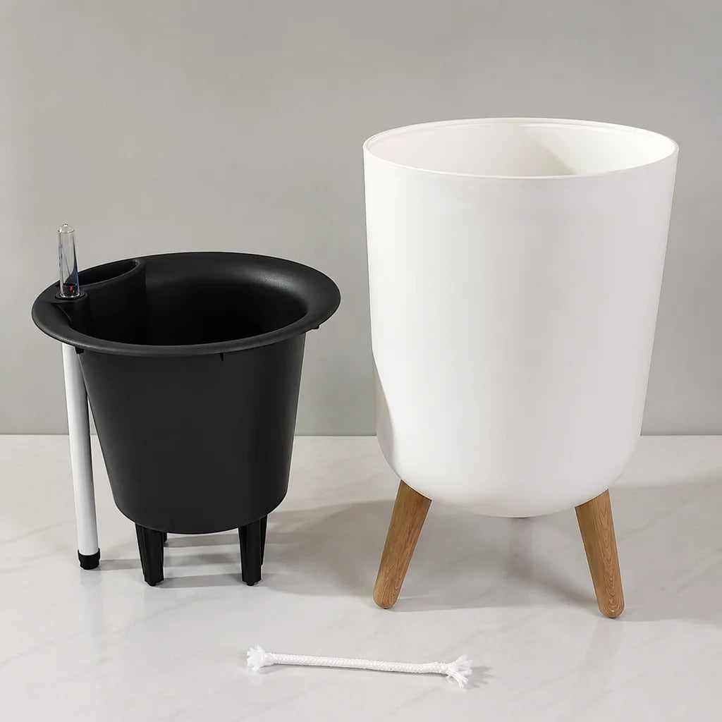 Self-Watering Floor Planter with Stand — White, Water Level Gauge