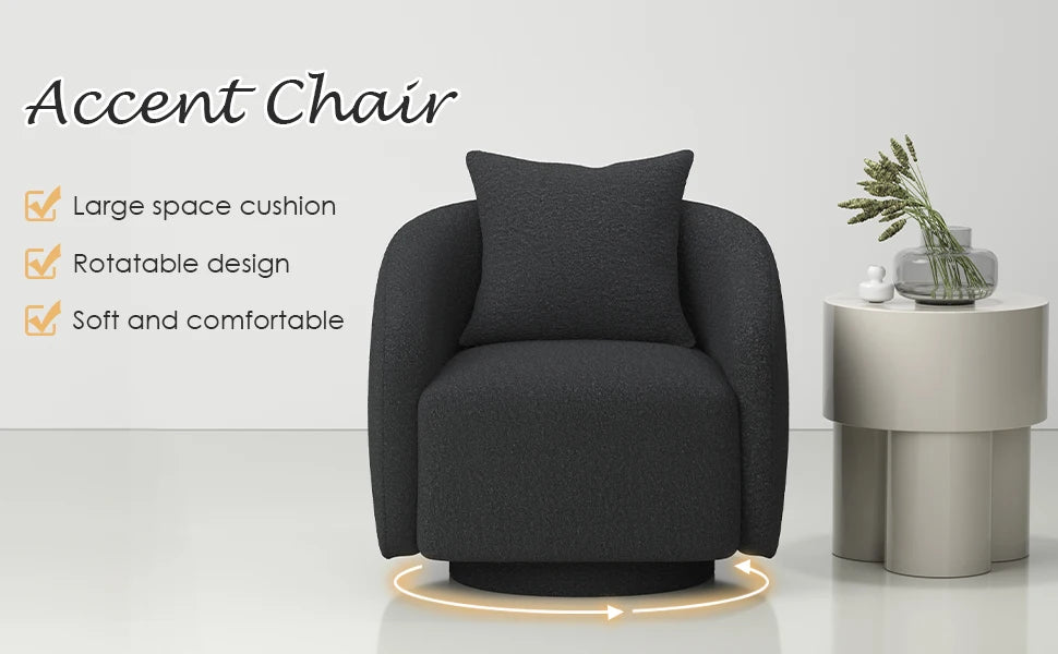 Swivel Barrel Chair with Back Pillow — Teddy Fabric Accent Chair