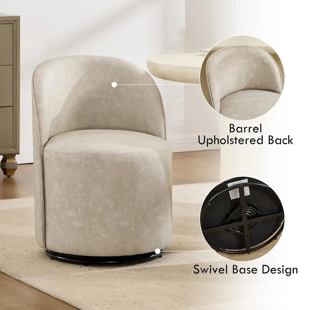 360-degree swivel faux leather barrel dining chair