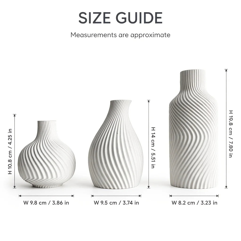 Wavy Swirl 3-Piece Vase Set — Matte Beige
