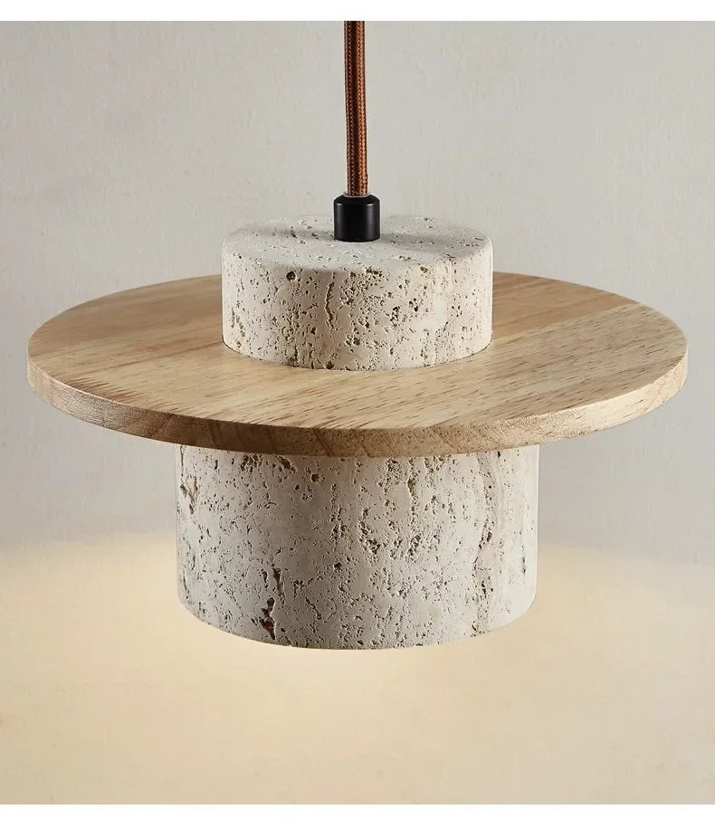 High Quality Stone Pendant Light Indoor LED Walnut/Log Yellow Travertine Chandelier Parlor Bedroom Cafe Bar Hanging Light — image 21