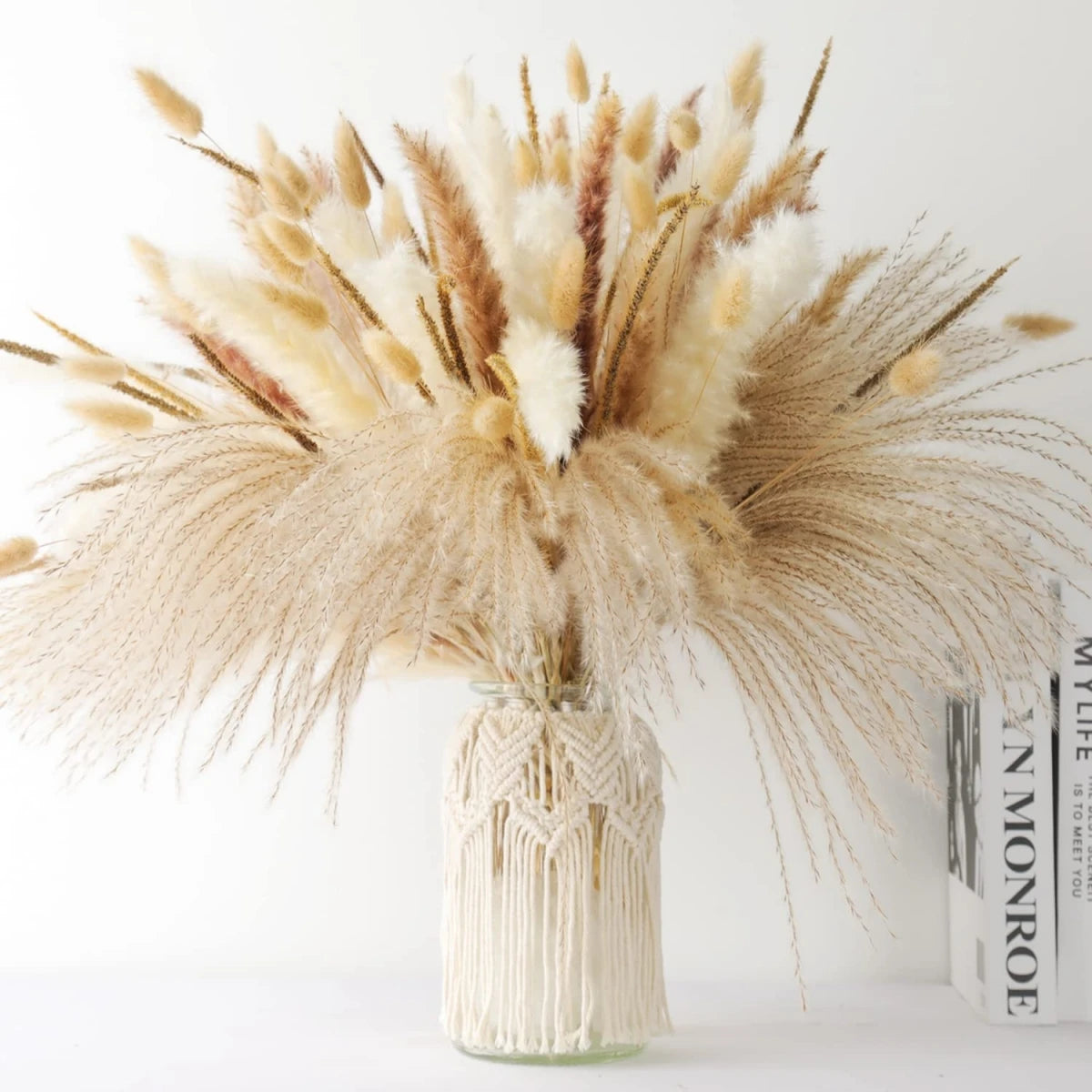 Natural Pampas & Rabbit Tail Grass Bouquet — Boho Table Decor