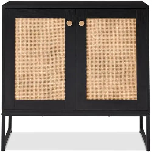 Rattan Storage Cabinet — 2-Door Accent Cupboard