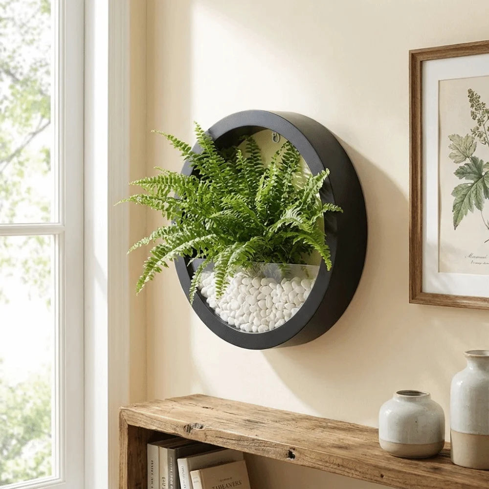 Round Wall-Mounted Hanging Planter — Drill-Free, 7.8in