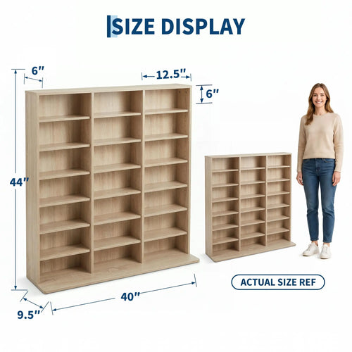 Seven-tier media storage tower with adjustable compartments
