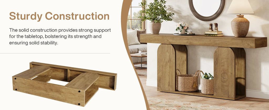 Tribesigns farmhouse console table with U-shaped wood base in an entryway