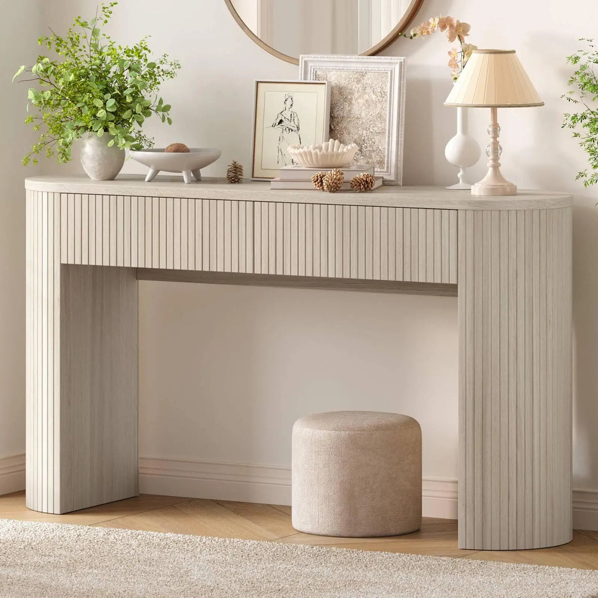 Fluted Console Table with 2 Drawers — 55"