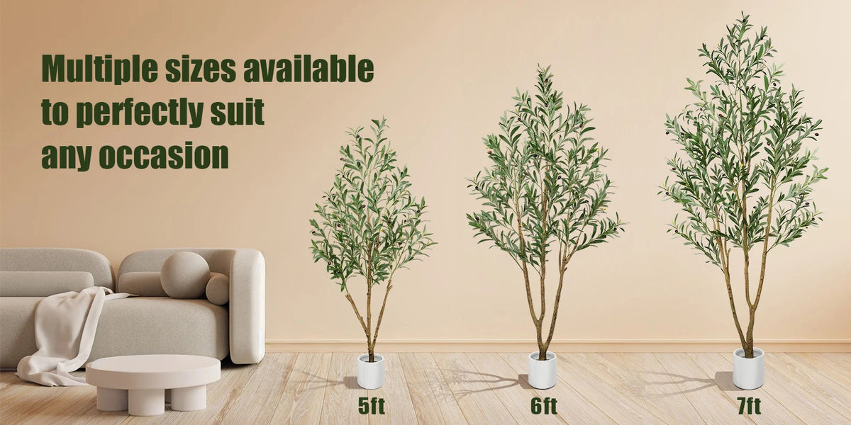 5/6/7ft Olive Trees Artificial Indoor Outdoor Faux Olive Tree with White Tall Planter, Artificial Plants with Natural Wood Trunk and Lifelike Fruits for Home Office Decor — image 10