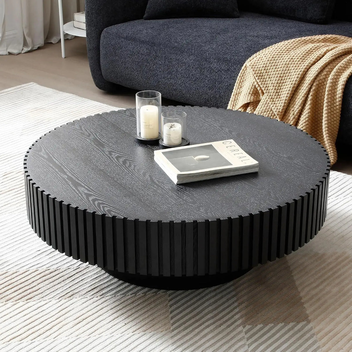 Round Storage Coffee Table - Modern Walnut