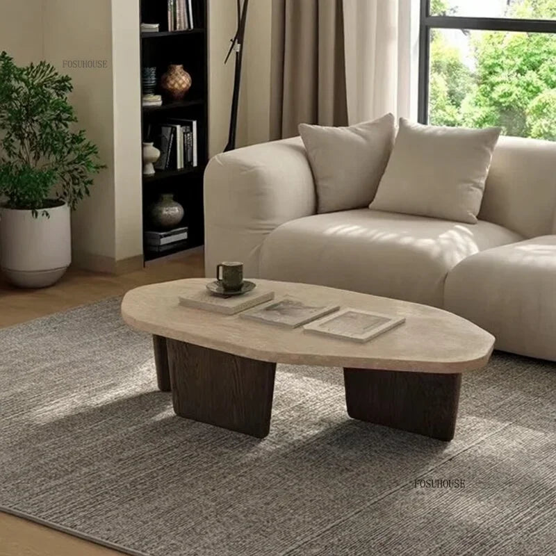 Natural wood low-profile coffee table — close-up design detail