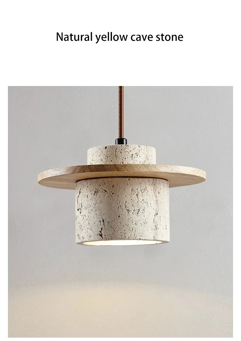 High Quality Stone Pendant Light Indoor LED Walnut/Log Yellow Travertine Chandelier Parlor Bedroom Cafe Bar Hanging Light — image 17