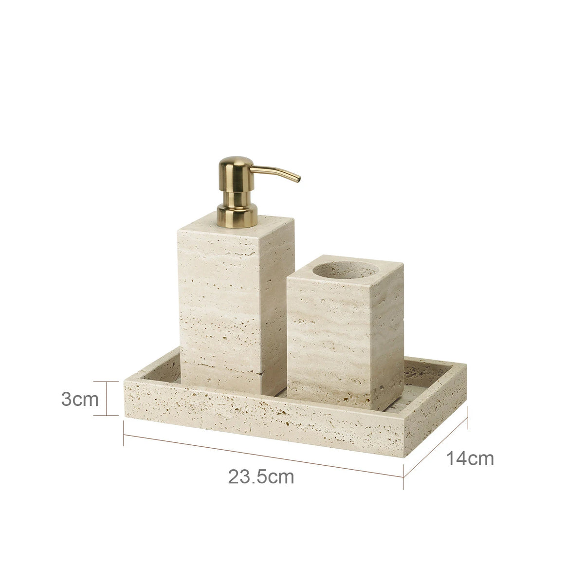 Travertine Bathroom Accessory Set — Soap, Tray & Tissue Box