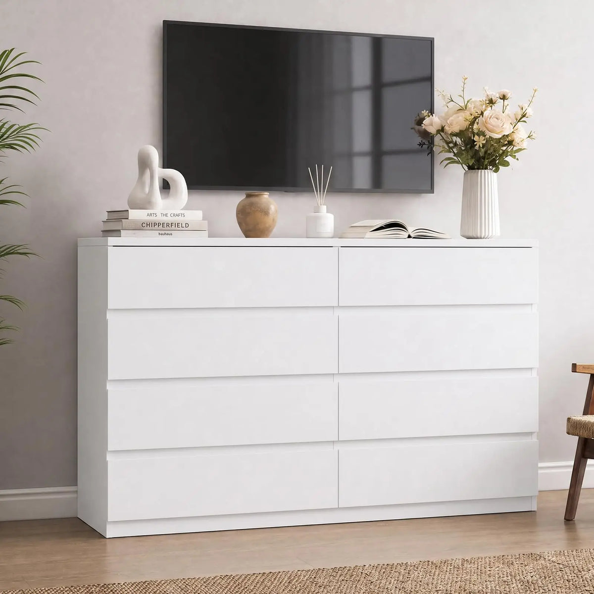 Modern eight-drawer wood storage cabinet — product detail view
