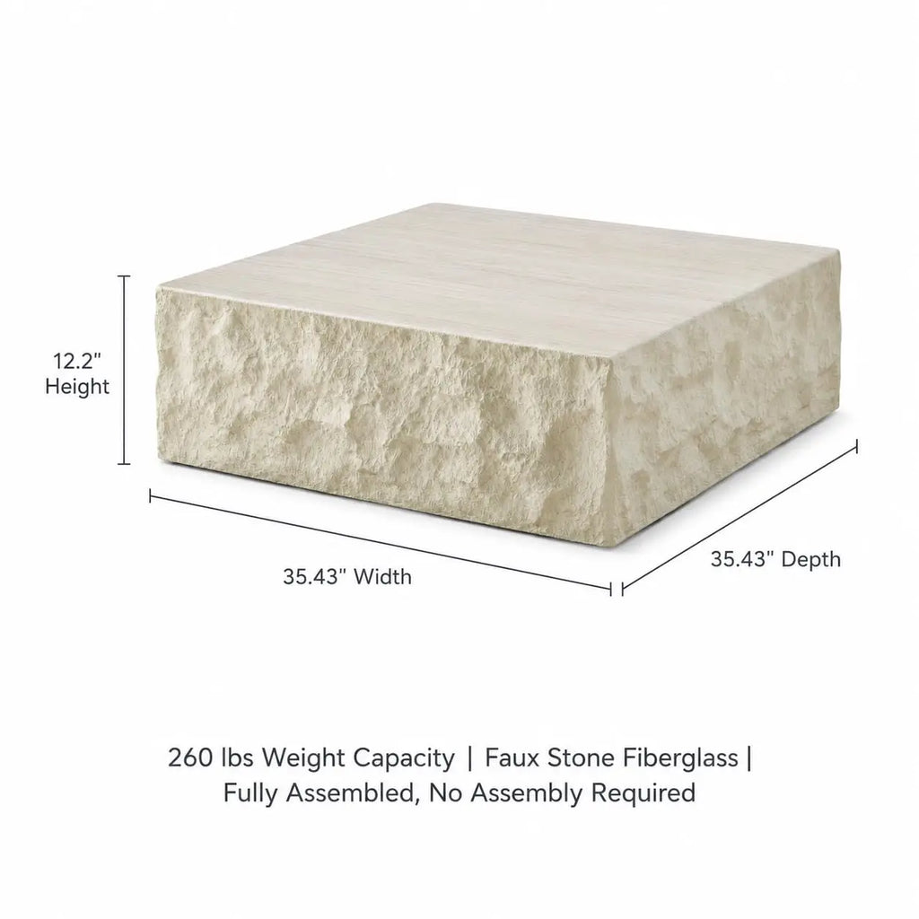 35.43" Square Faux Marble Travertine Coffee Table