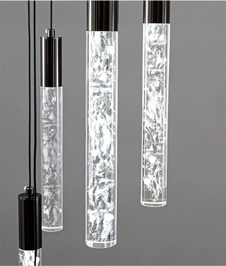 Minimalist Cylindrical Crystal Staircase Chandelier