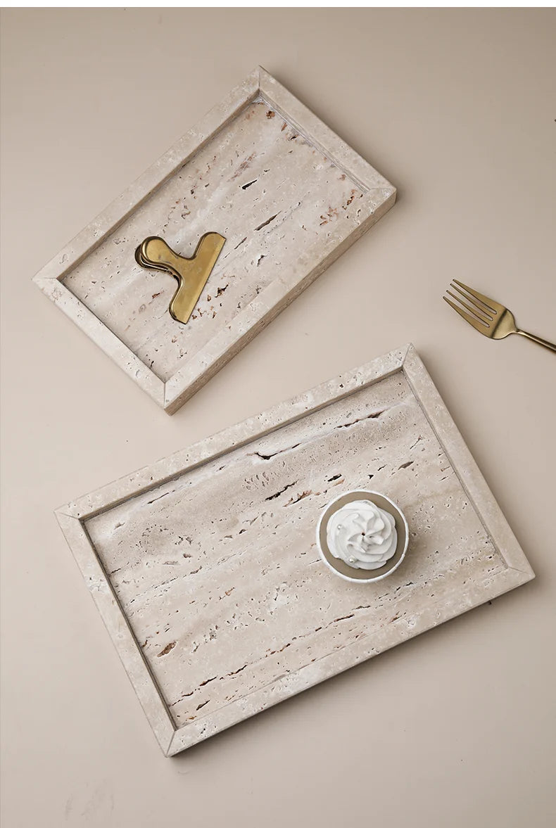 Travertine Vanity Tray — Multi-Size Marble Serving Tray