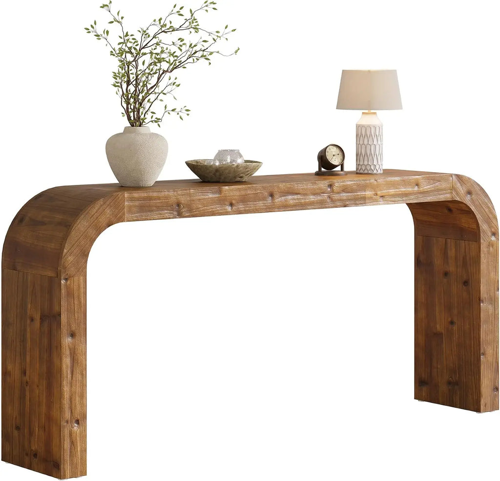 Solid wood waterfall console table with curved corners