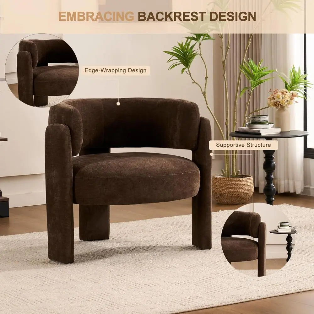 Brown Curved-Back Armchair — 3-Leg Reading Chair (Set of 2)