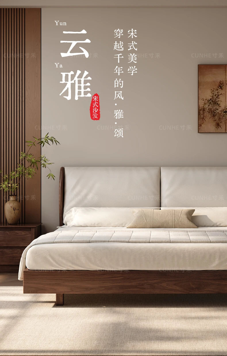 Japandi Walnut Platform Bed - Low Profile Solid Wood