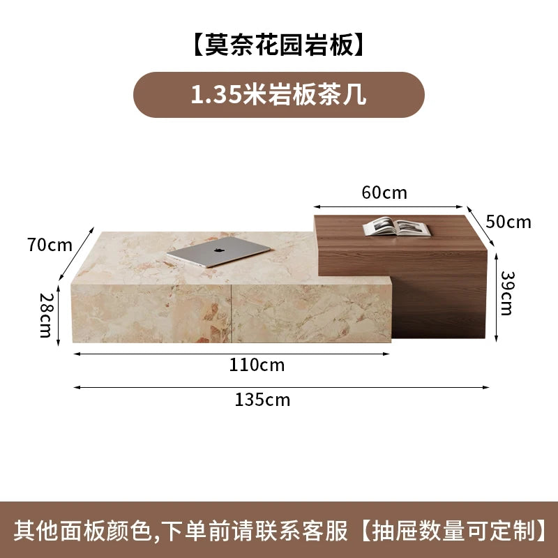 Sculptural Wabi-Sabi Coffee Table - Travertine & Walnut