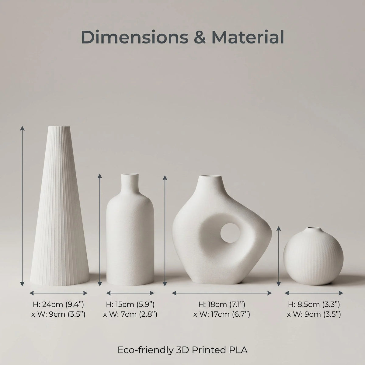 Wabi-Sabi Irregular 4-Piece Vase Set — Matte PLA