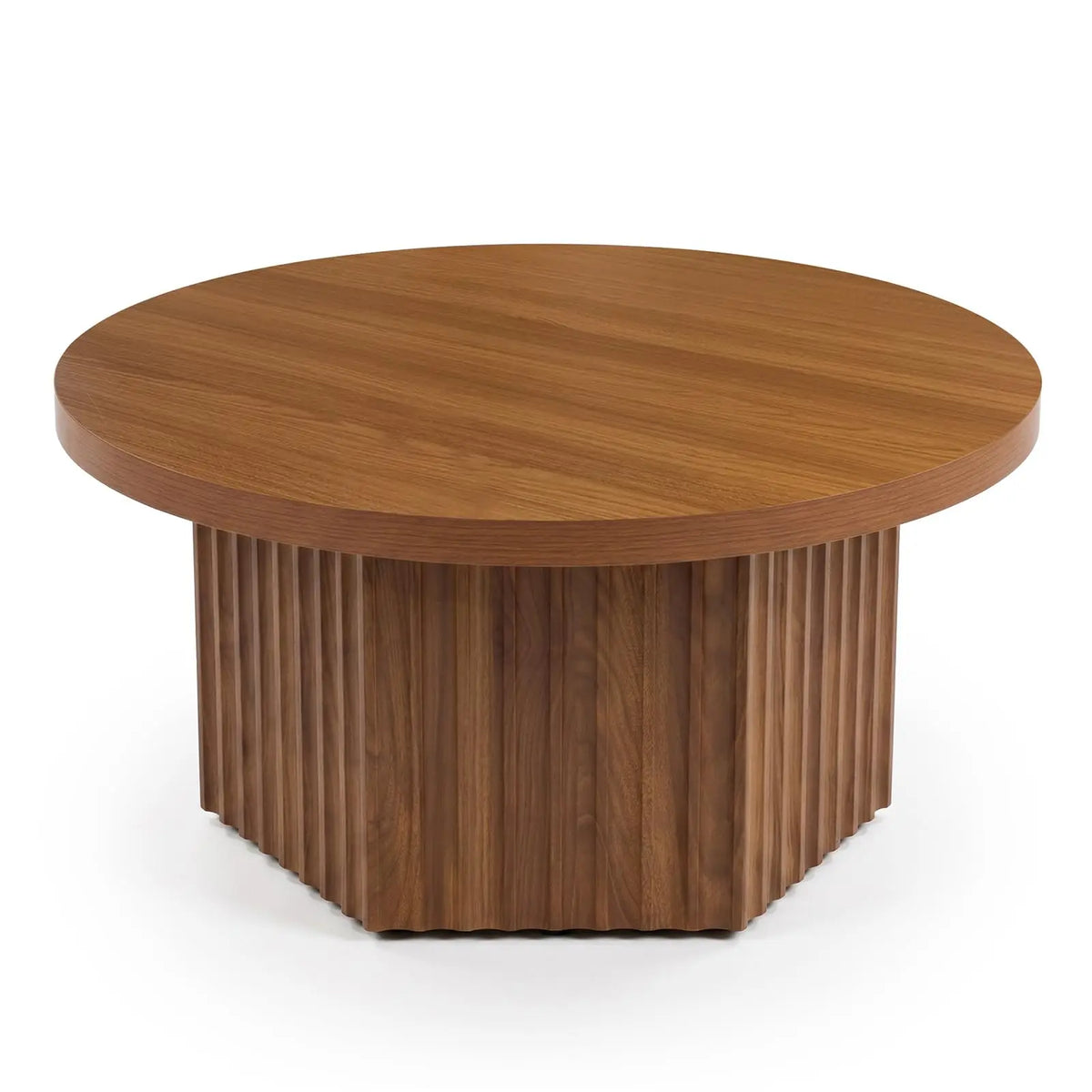 31.5" Round Fluted Drum Coffee Table — Wood Pedestal