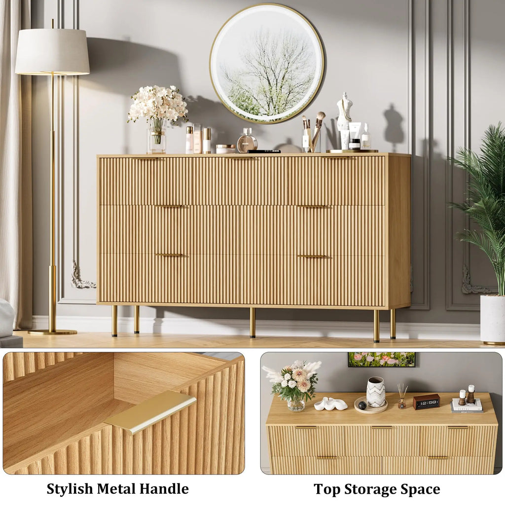 Modern Fluted 7-Drawer Dresser — Wide Wooden Bedroom Chest
