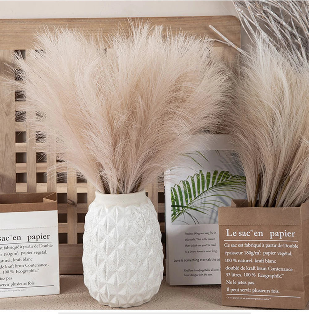 Fluffy Pampas Grass Bundle — Boho Faux Reed Decor, 16.5in
