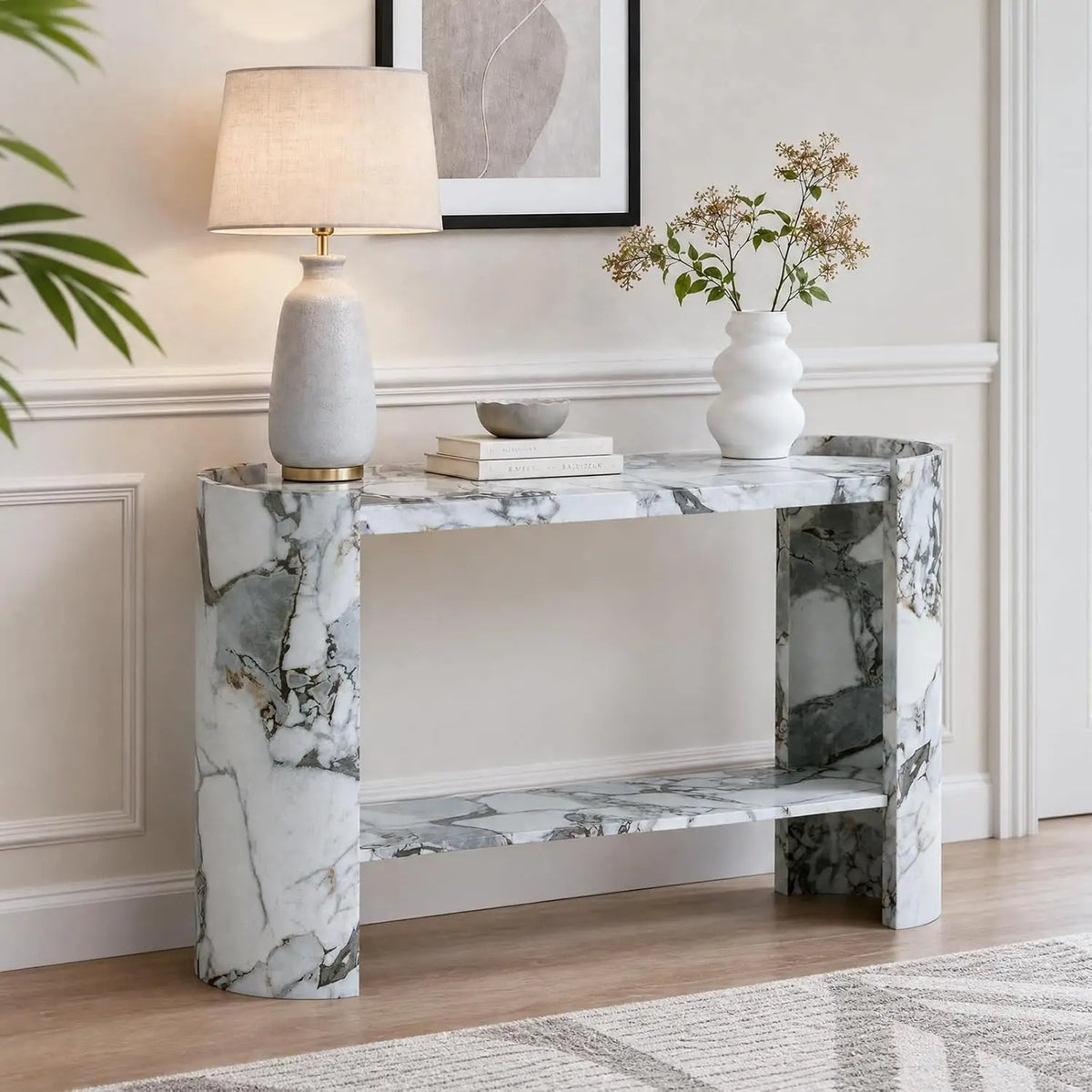 Faux Marble Console Table with Shelf — 53"