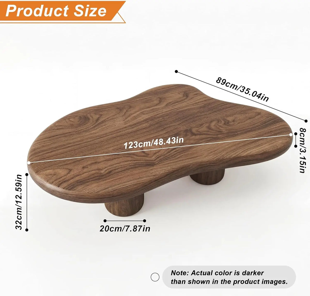 Modern cloud-shaped coffee table with drum legs in solid wood