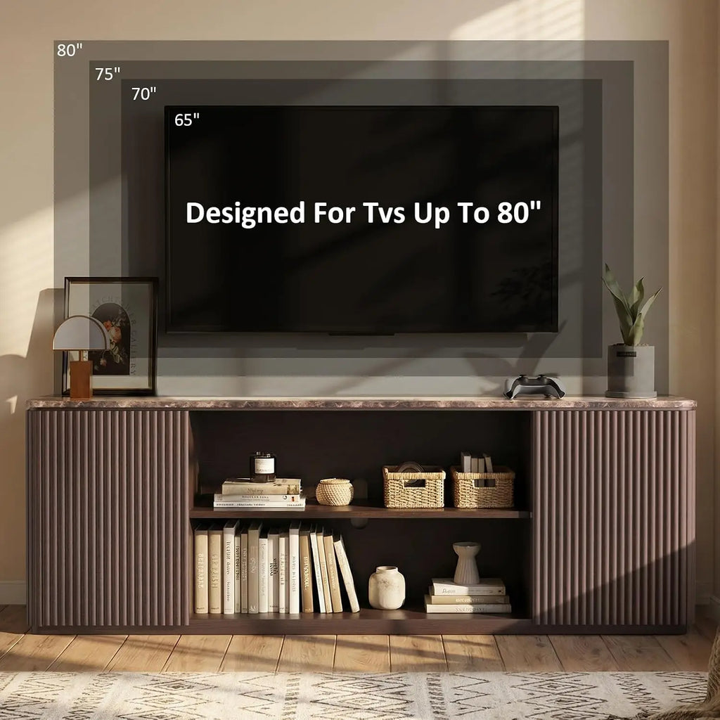 Fluted TV stand with faux marble top for TVs up to 80 inches