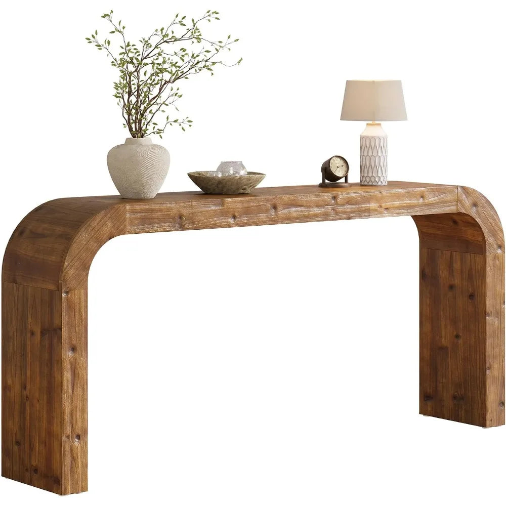 Solid wood waterfall console table with curved corners