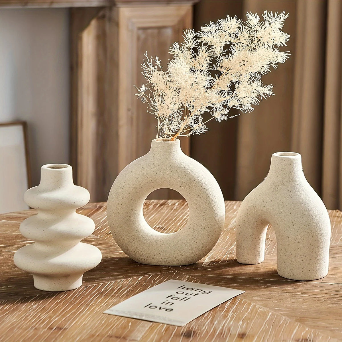 Bohemian Ceramic Vase Set — Black, White & Yellow
