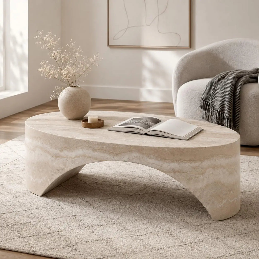 Travertine Round Coffee Table - Organic Modern