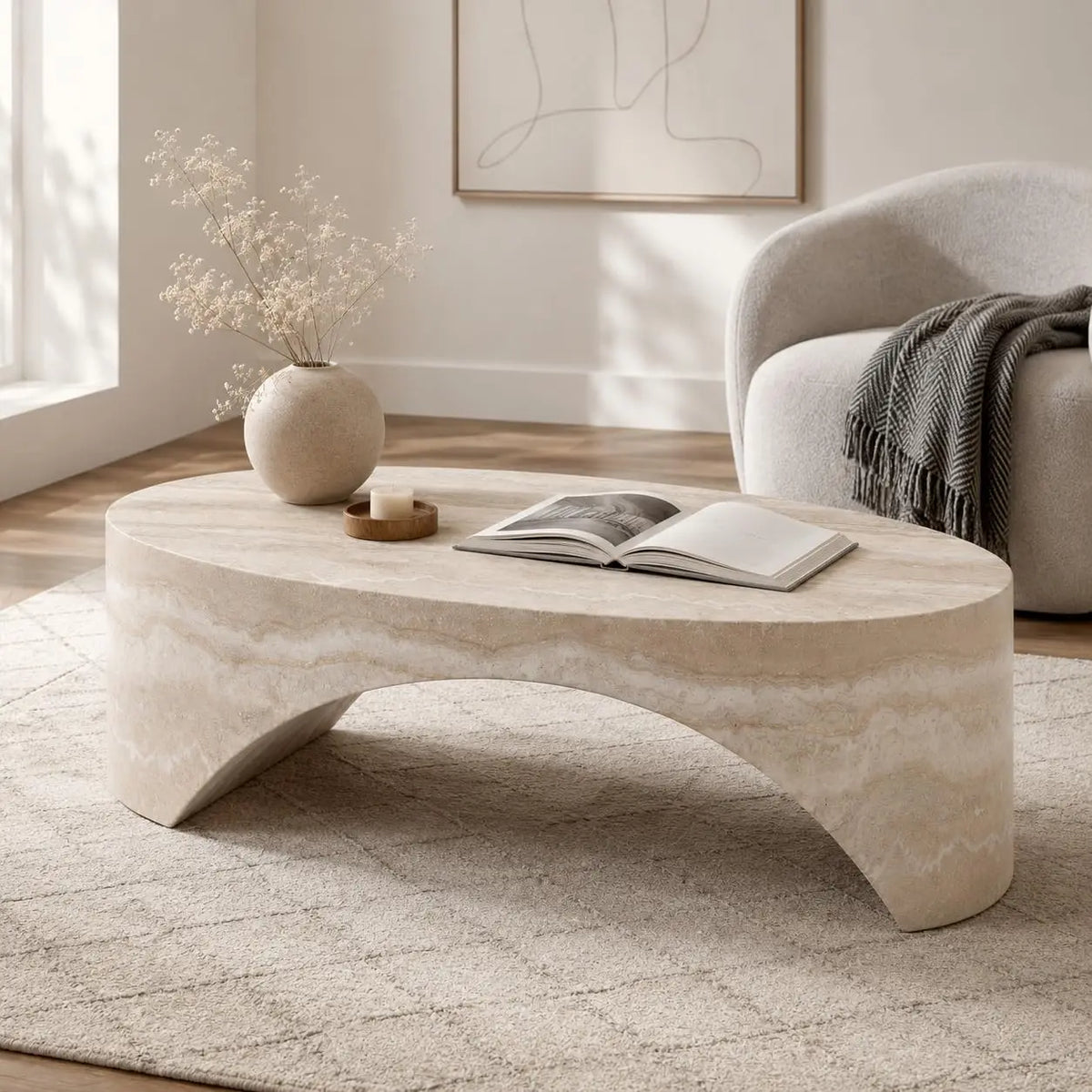 Travertine Round Coffee Table - Organic Modern