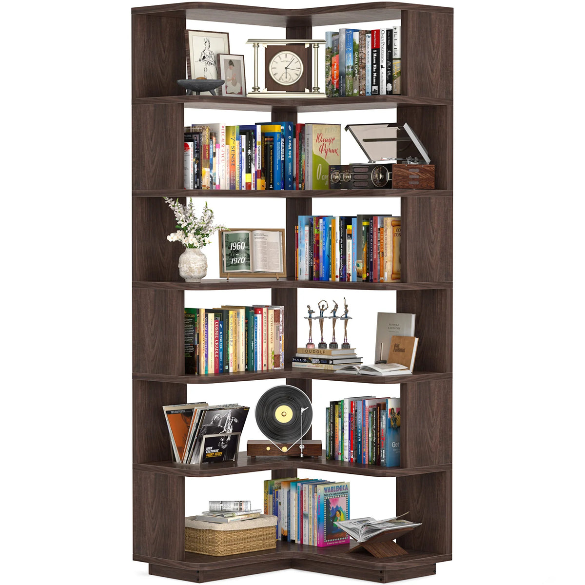 73" L-Shaped Corner Bookshelf — 7-Tier Display Stand