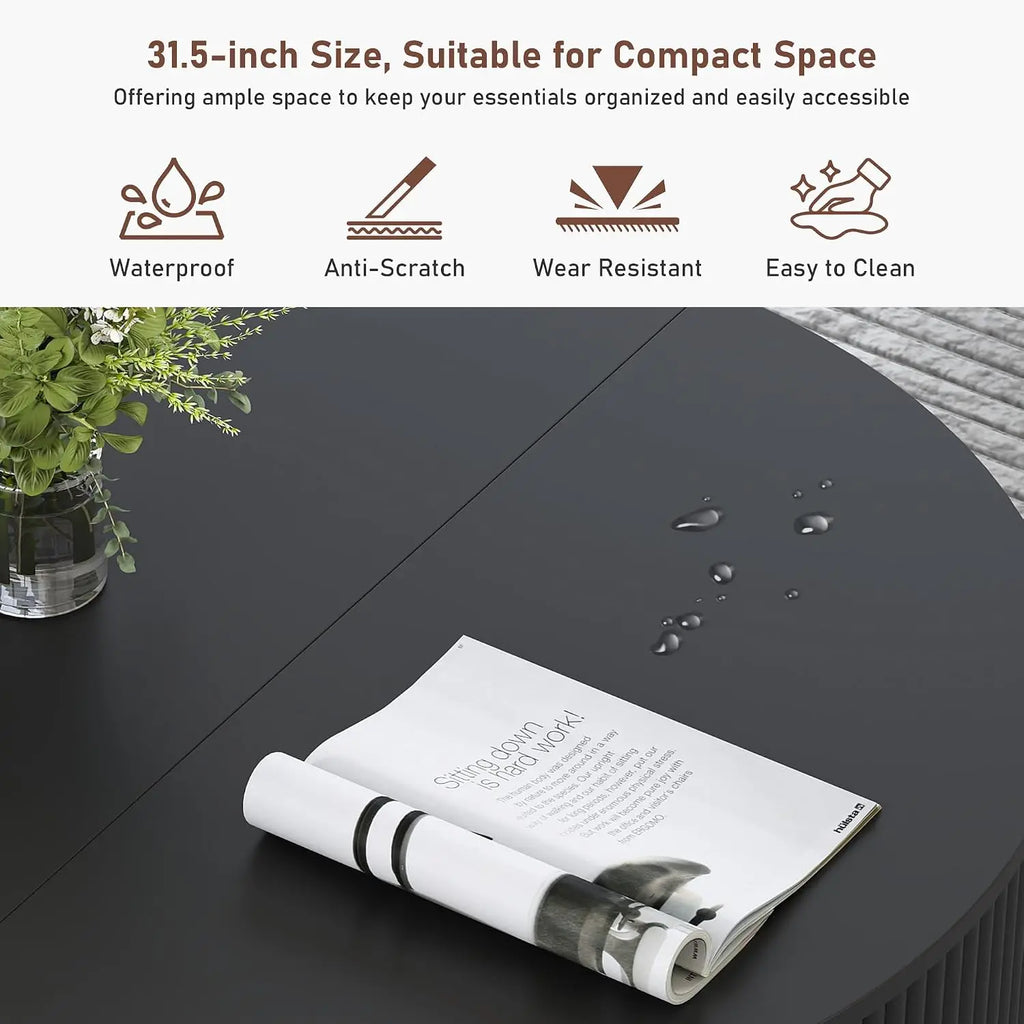 Fluted Lift-Top Coffee Table - Matte Black Storage