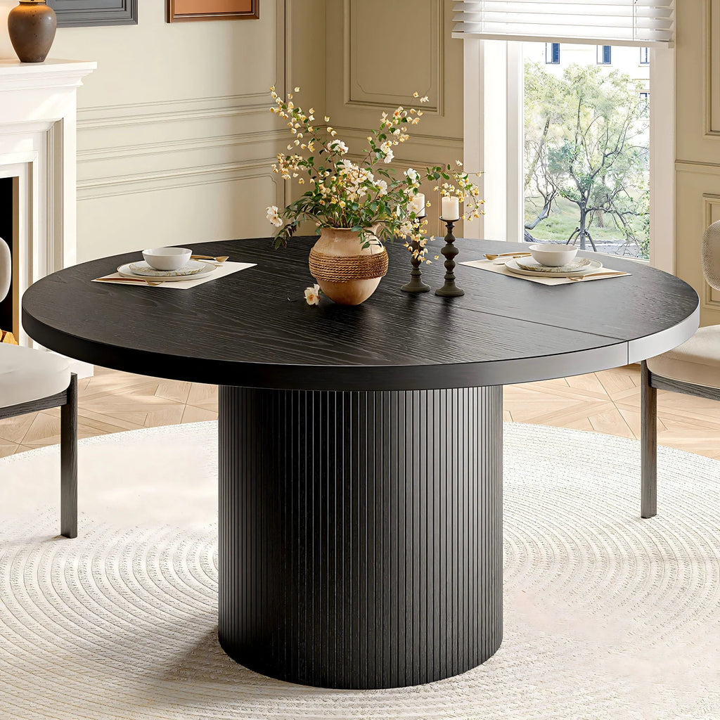 Black fluted round dining table — main product view