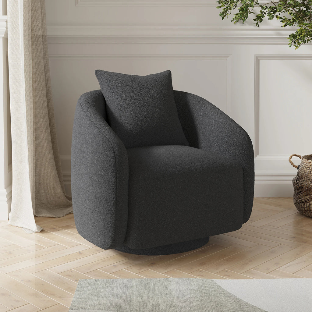 Swivel Barrel Chair with Back Pillow — Teddy Fabric Accent Chair