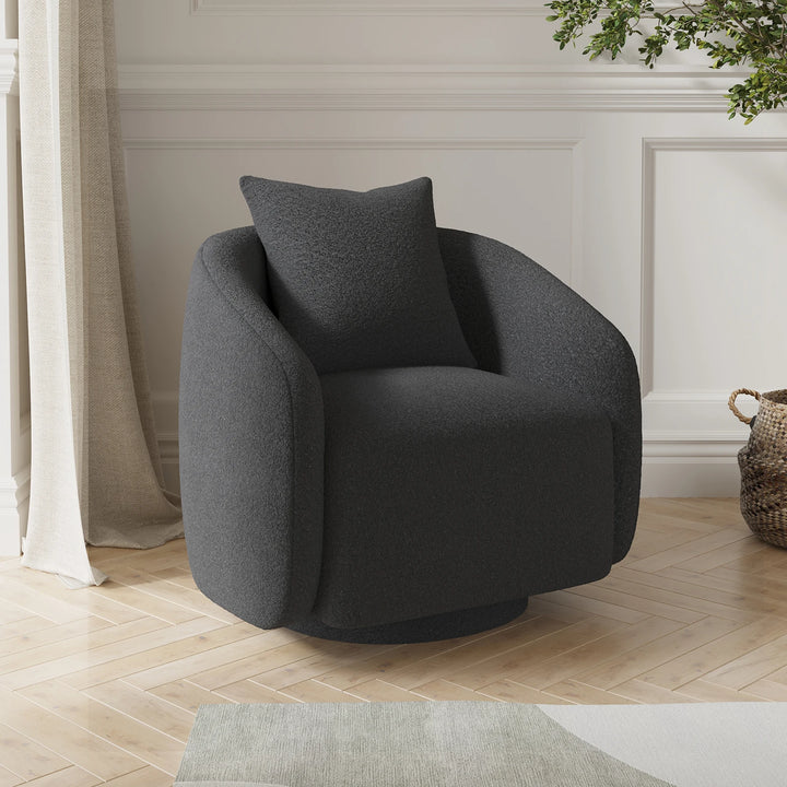 Swivel Barrel Chair with Back Pillow — Teddy Fabric Accent Chair