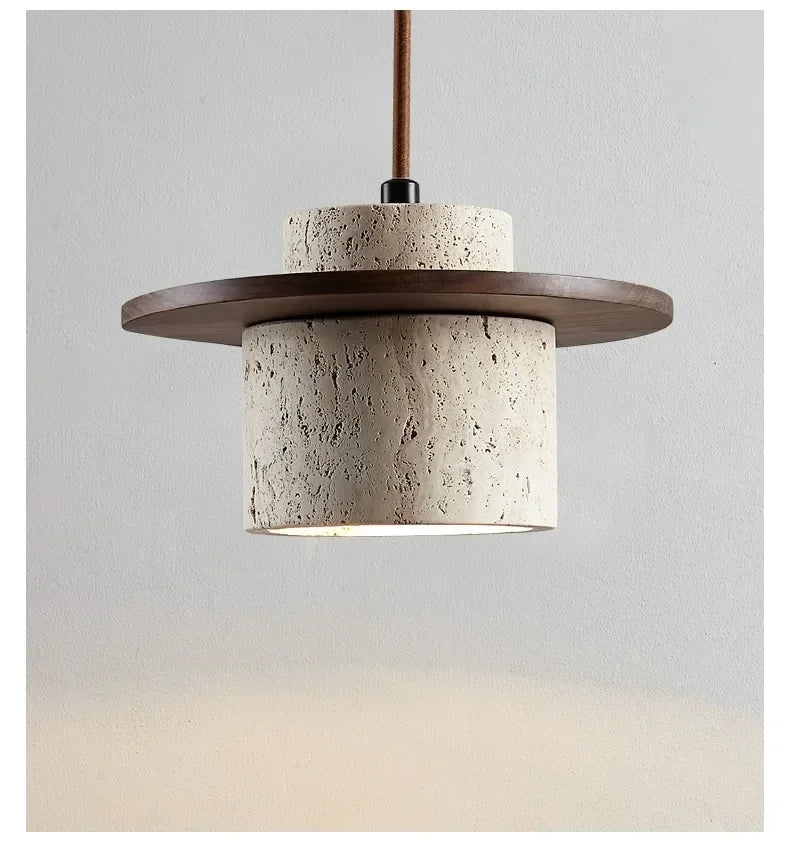 High Quality Stone Pendant Light Indoor LED Walnut/Log Yellow Travertine Chandelier Parlor Bedroom Cafe Bar Hanging Light — image 19