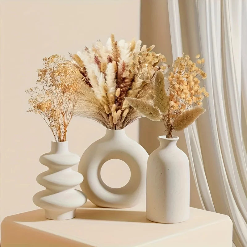 Bohemian Ceramic 3-Piece Vase Set — Black or White