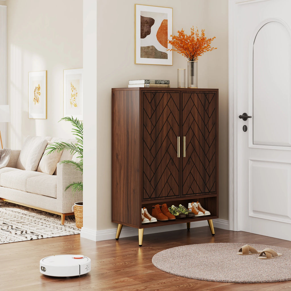 Tribesigns Walnut 6-Tier Shoe Cabinet with Doors