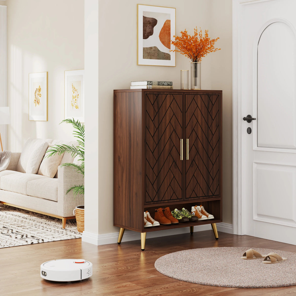 Tribesigns Walnut 6-Tier Shoe Cabinet with Doors